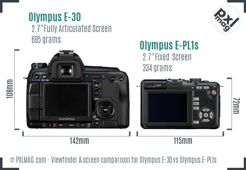 Olympus E-30 vs Olympus E-PL1s Screen and Viewfinder comparison