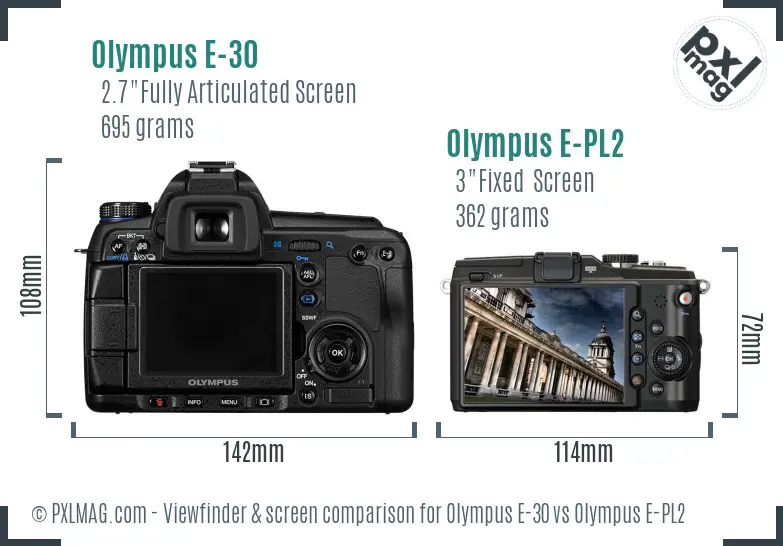 Olympus E-30 vs Olympus E-PL2 Screen and Viewfinder comparison