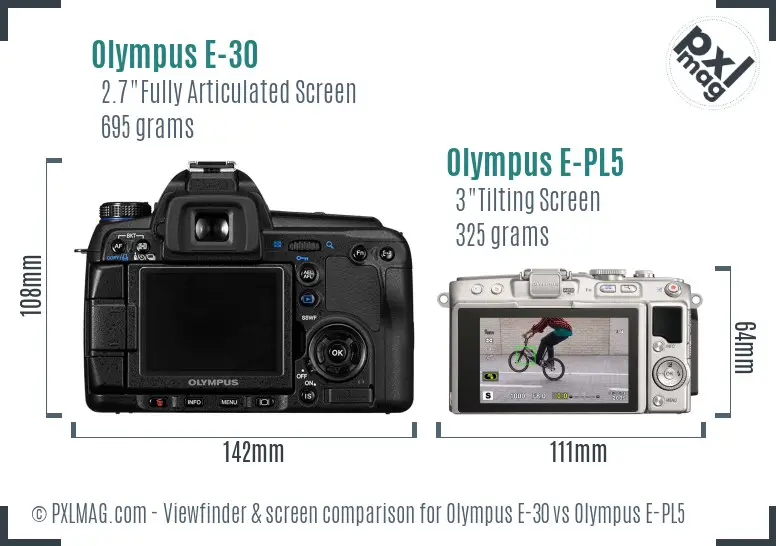 Olympus E-30 vs Olympus E-PL5 Screen and Viewfinder comparison