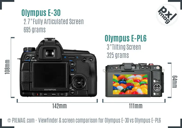 Olympus E-30 vs Olympus E-PL6 Screen and Viewfinder comparison
