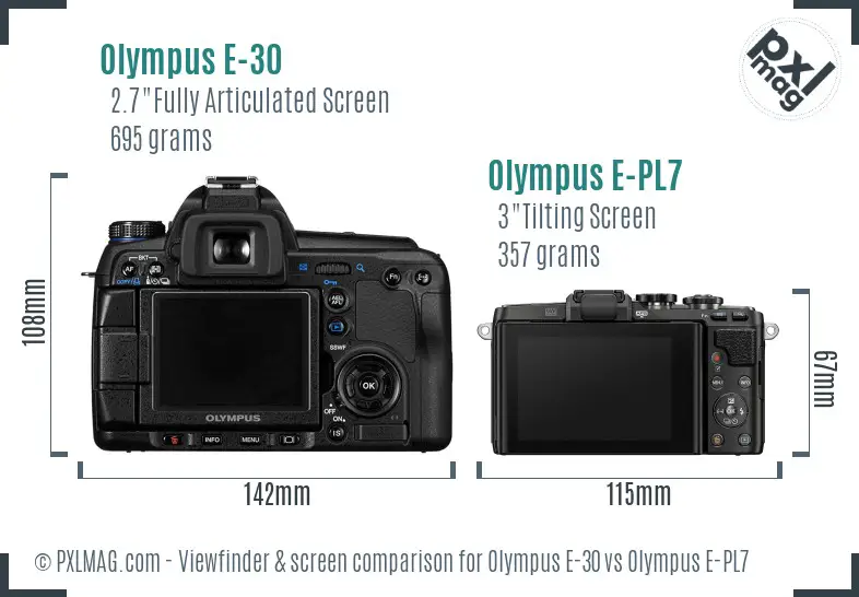 Olympus E-30 vs Olympus E-PL7 Screen and Viewfinder comparison