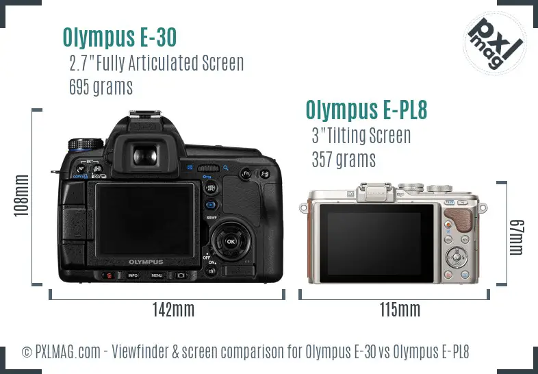 Olympus E-30 vs Olympus E-PL8 Screen and Viewfinder comparison