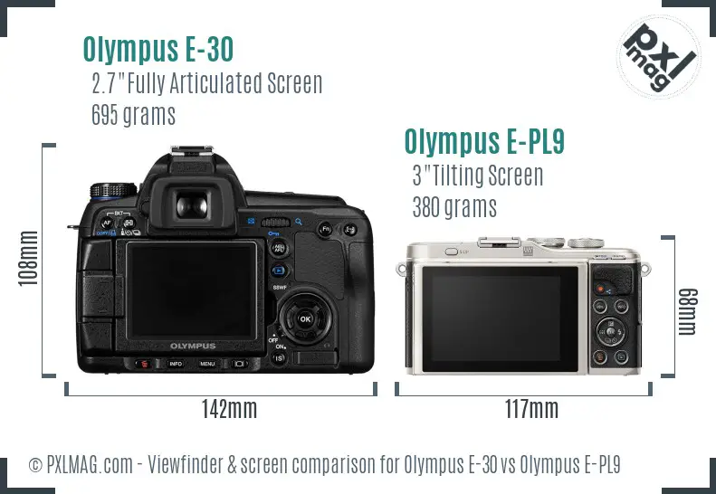 Olympus E-30 vs Olympus E-PL9 Screen and Viewfinder comparison