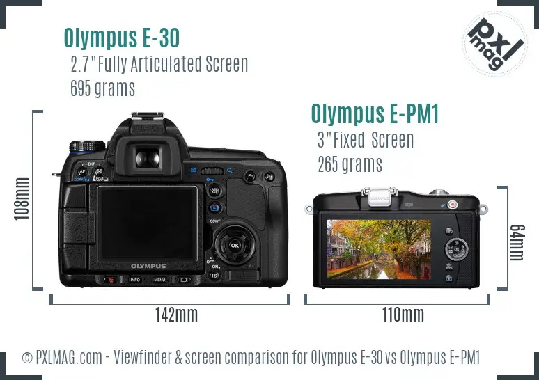 Olympus E-30 vs Olympus E-PM1 Screen and Viewfinder comparison