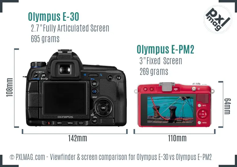 Olympus E-30 vs Olympus E-PM2 Screen and Viewfinder comparison