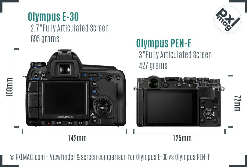 Olympus E-30 vs Olympus PEN-F Screen and Viewfinder comparison