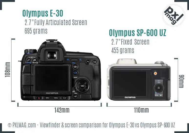 Olympus E-30 vs Olympus SP-600 UZ Screen and Viewfinder comparison
