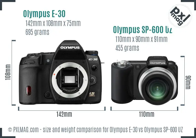 Olympus E-30 vs Olympus SP-600 UZ size comparison