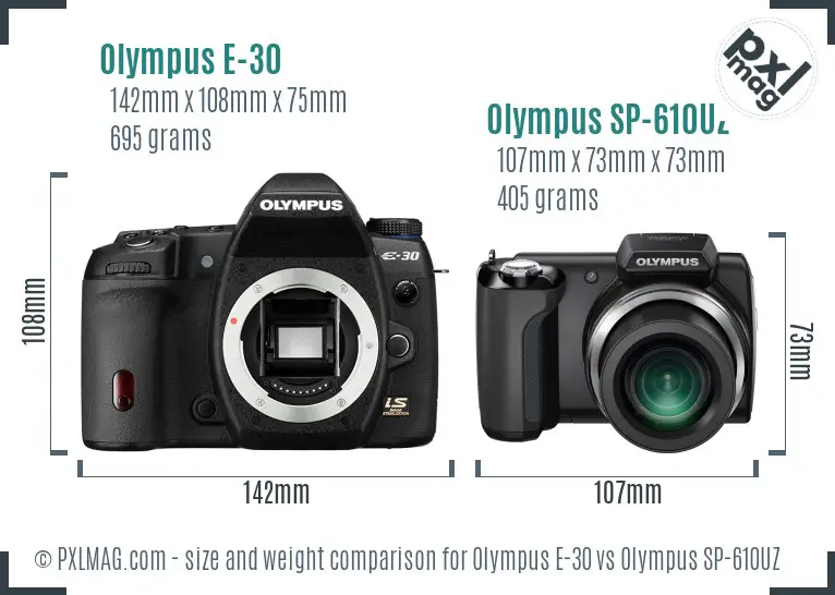 Olympus E-30 vs Olympus SP-610UZ size comparison