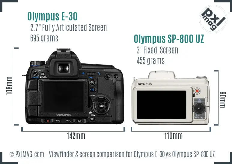 Olympus E-30 vs Olympus SP-800 UZ Screen and Viewfinder comparison