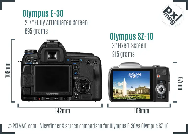 Olympus E-30 vs Olympus SZ-10 Screen and Viewfinder comparison