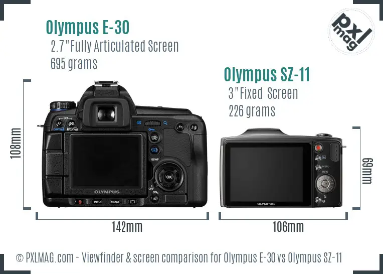 Olympus E-30 vs Olympus SZ-11 Screen and Viewfinder comparison