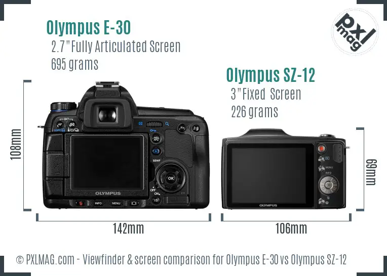 Olympus E-30 vs Olympus SZ-12 Screen and Viewfinder comparison