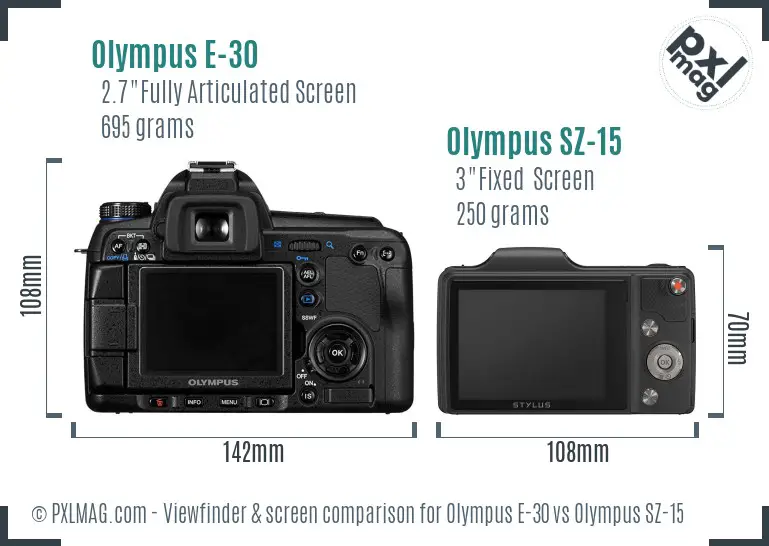 Olympus E-30 vs Olympus SZ-15 Screen and Viewfinder comparison