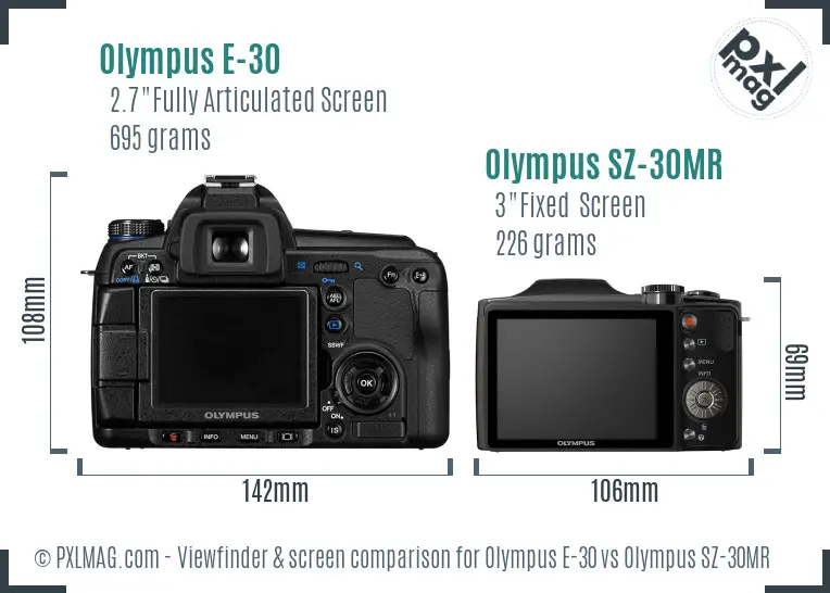 Olympus E-30 vs Olympus SZ-30MR Screen and Viewfinder comparison