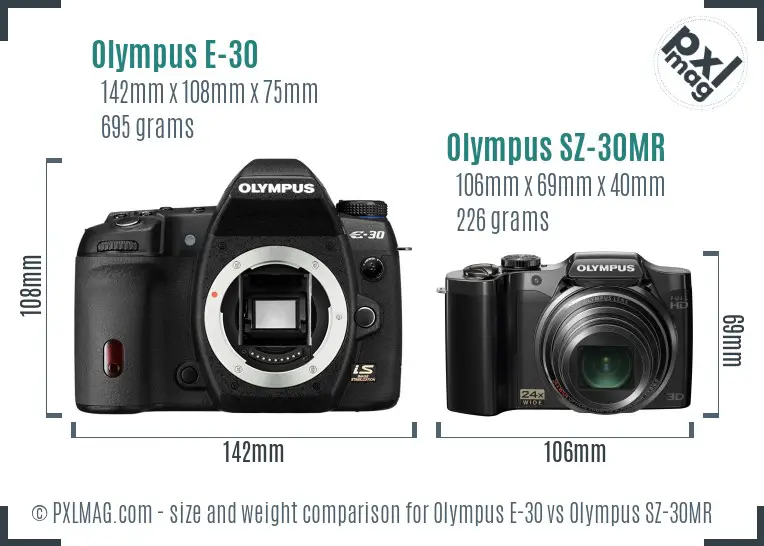 Olympus E-30 vs Olympus SZ-30MR size comparison