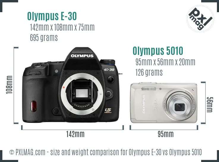 Olympus E-30 vs Olympus 5010 size comparison