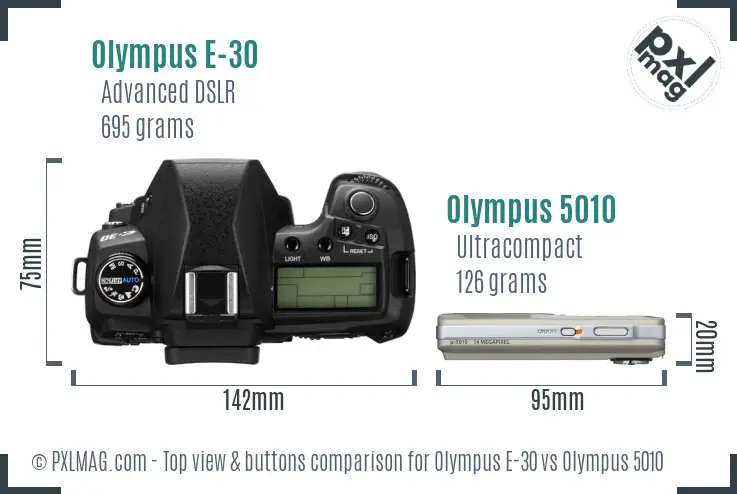 Olympus E-30 vs Olympus 5010 top view buttons comparison