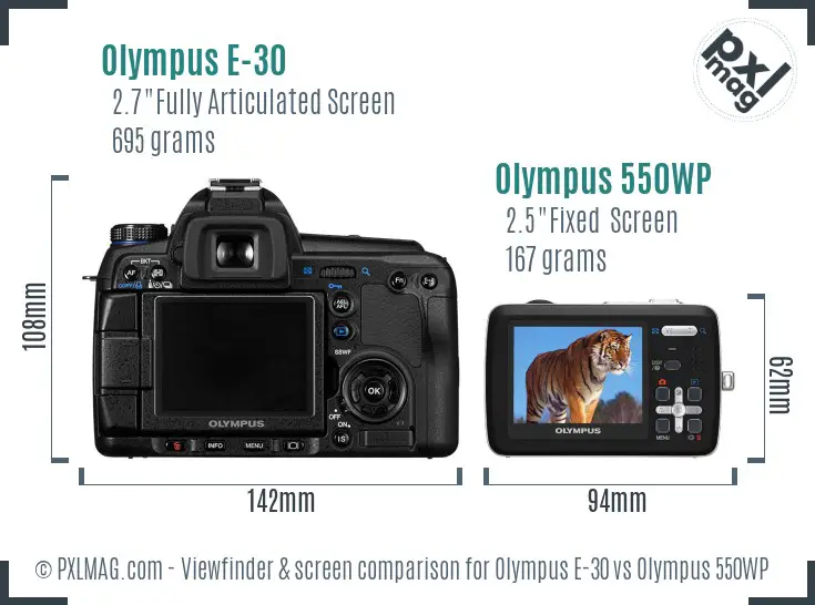 Olympus E-30 vs Olympus 550WP Screen and Viewfinder comparison