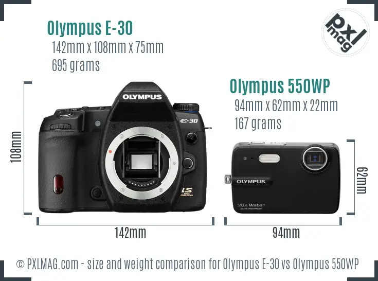 Olympus E-30 vs Olympus 550WP size comparison
