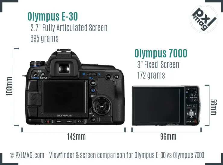 Olympus E-30 vs Olympus 7000 Screen and Viewfinder comparison