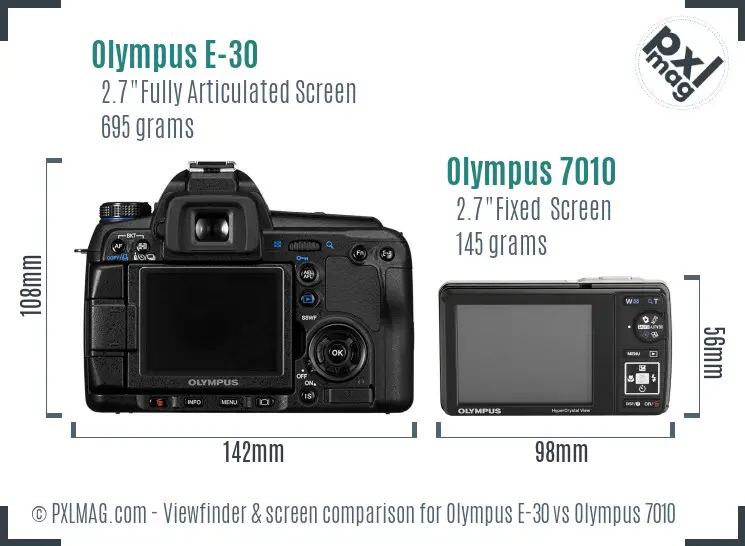 Olympus E-30 vs Olympus 7010 Screen and Viewfinder comparison