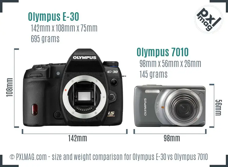 Olympus E-30 vs Olympus 7010 size comparison