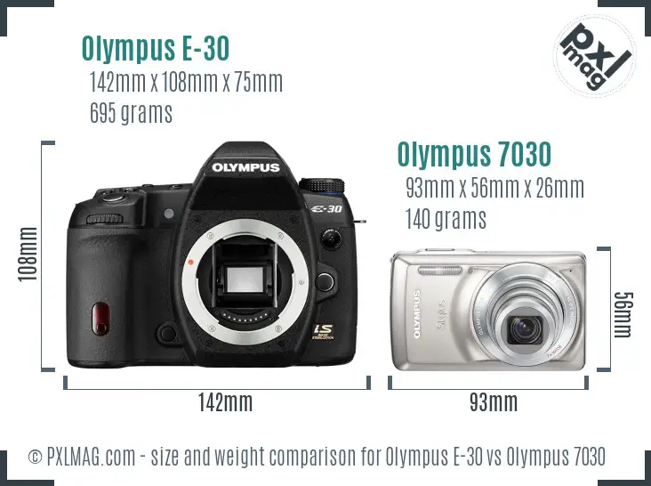 Olympus E-30 vs Olympus 7030 size comparison