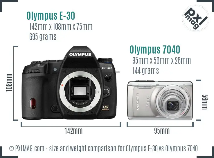 Olympus E-30 vs Olympus 7040 size comparison