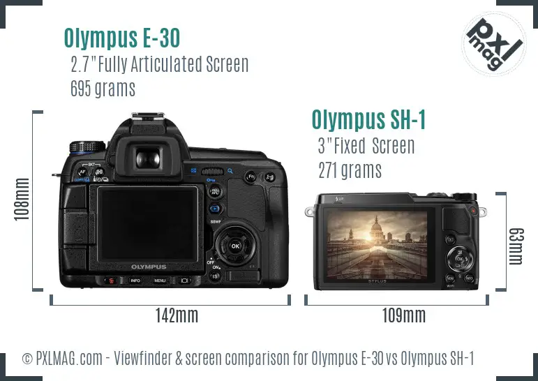 Olympus E-30 vs Olympus SH-1 Screen and Viewfinder comparison