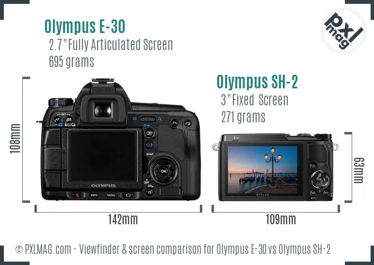 Olympus E-30 vs Olympus SH-2 Screen and Viewfinder comparison