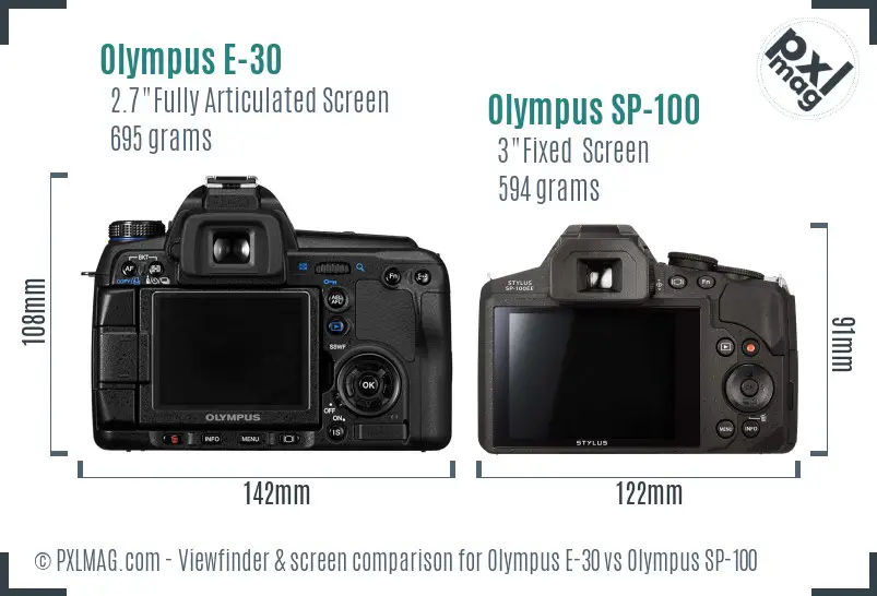 Olympus E-30 vs Olympus SP-100 Screen and Viewfinder comparison