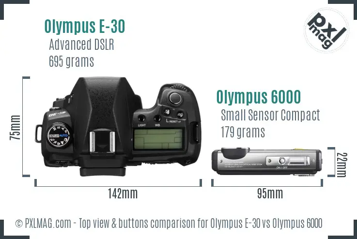 Olympus E-30 vs Olympus 6000 top view buttons comparison