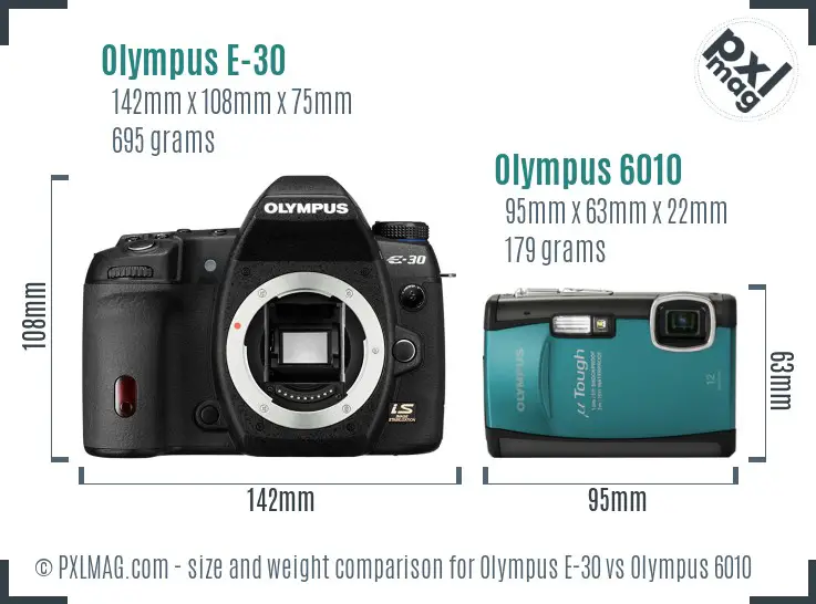 Olympus E-30 vs Olympus 6010 size comparison