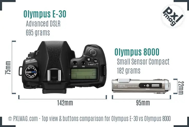 Olympus E-30 vs Olympus 8000 top view buttons comparison