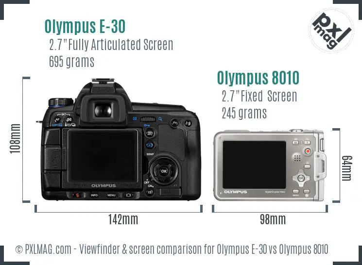Olympus E-30 vs Olympus 8010 Screen and Viewfinder comparison