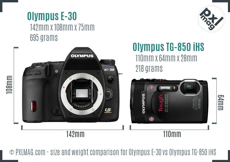 Olympus E-30 vs Olympus TG-850 iHS size comparison