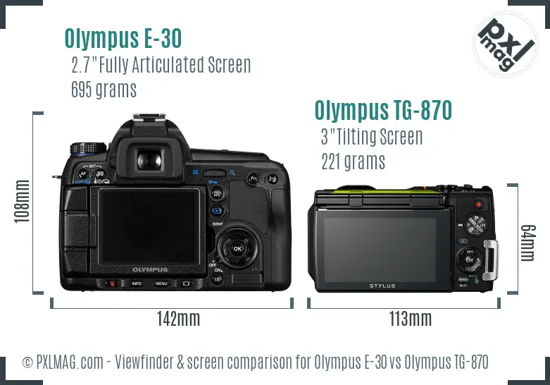 Olympus E-30 vs Olympus TG-870 Screen and Viewfinder comparison