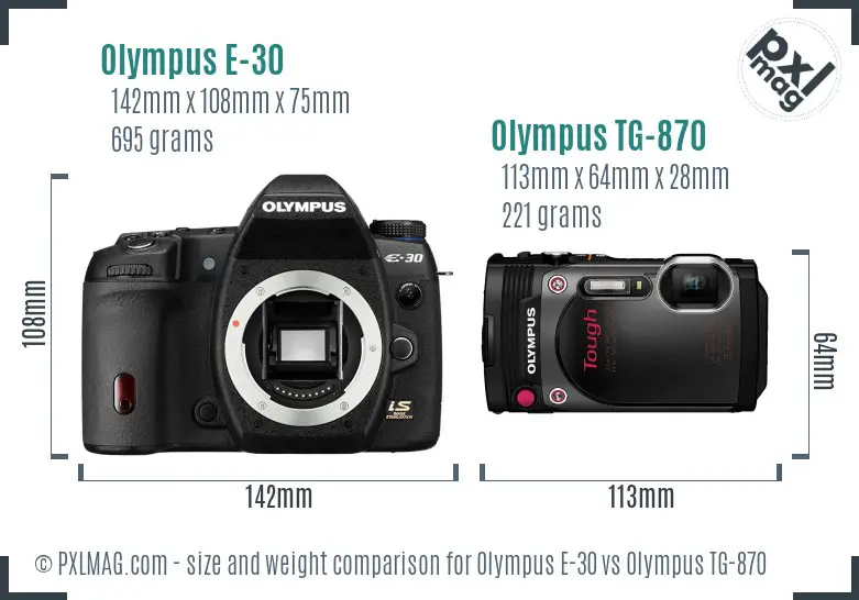Olympus E-30 vs Olympus TG-870 size comparison