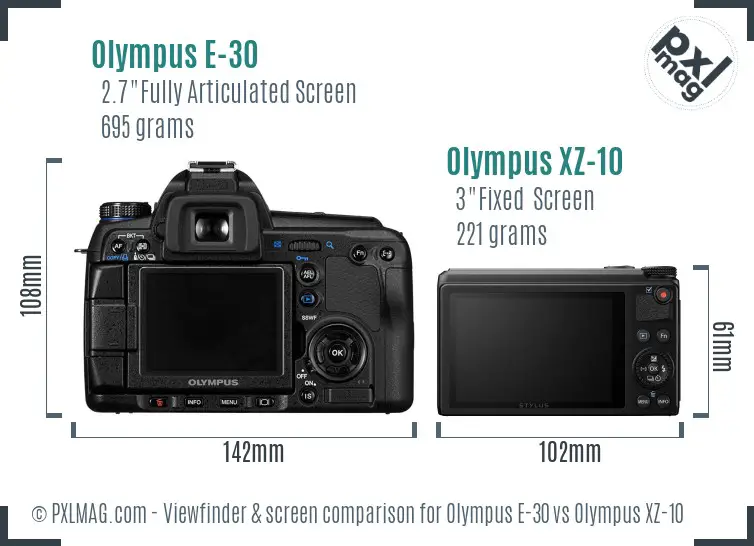 Olympus E-30 vs Olympus XZ-10 Screen and Viewfinder comparison