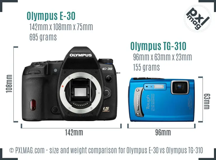 Olympus E-30 vs Olympus TG-310 size comparison