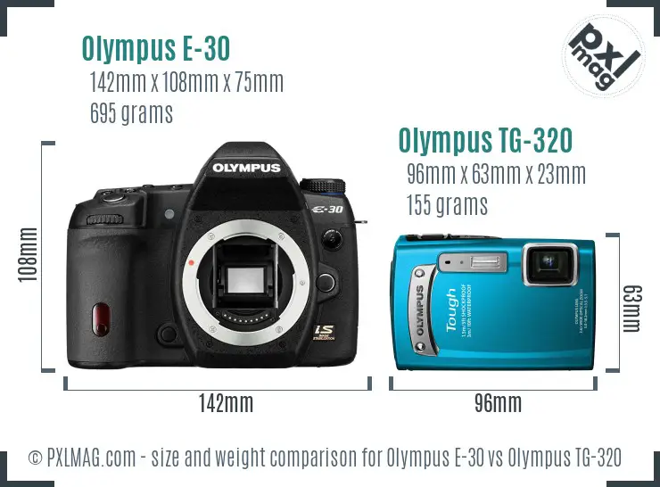 Olympus E-30 vs Olympus TG-320 size comparison