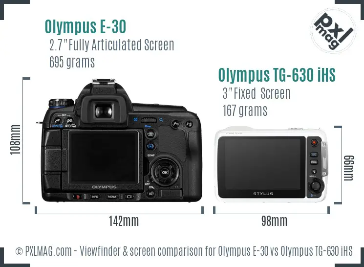 Olympus E-30 vs Olympus TG-630 iHS Screen and Viewfinder comparison