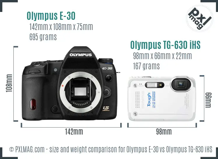 Olympus E-30 vs Olympus TG-630 iHS size comparison
