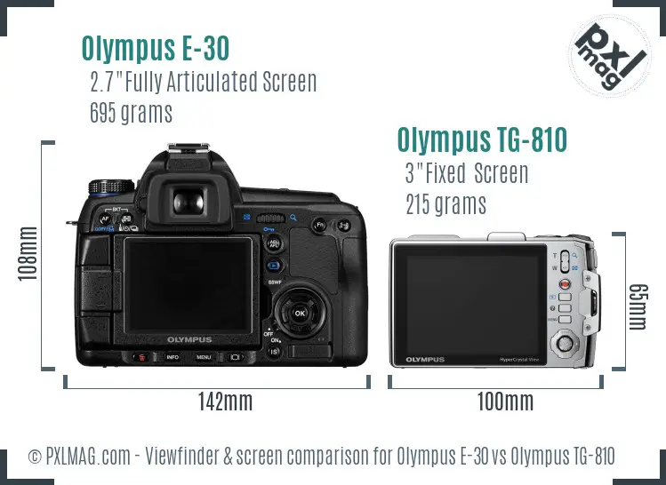 Olympus E-30 vs Olympus TG-810 Screen and Viewfinder comparison