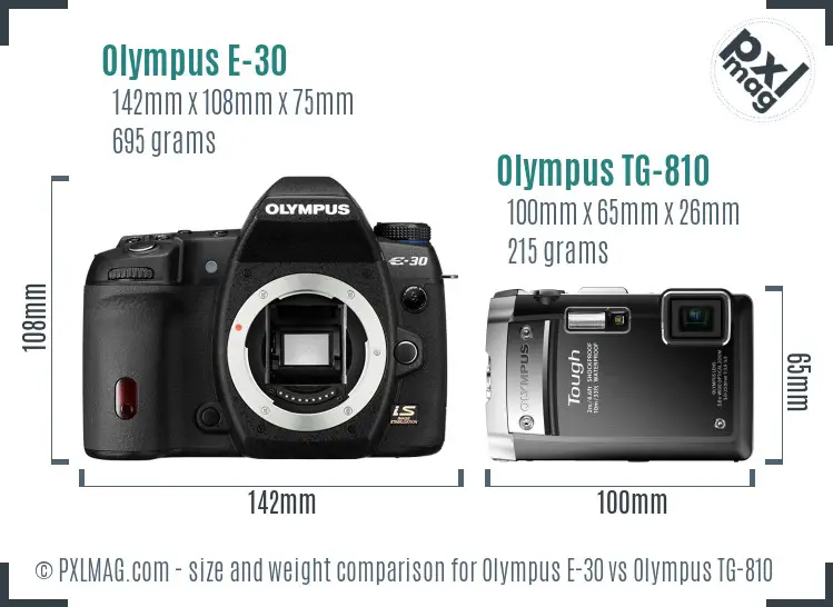 Olympus E-30 vs Olympus TG-810 size comparison