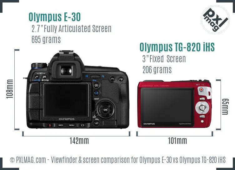 Olympus E-30 vs Olympus TG-820 iHS Screen and Viewfinder comparison