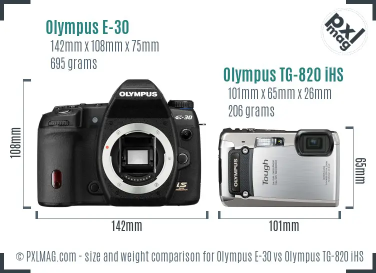 Olympus E-30 vs Olympus TG-820 iHS size comparison