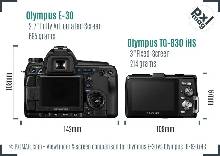 Olympus E-30 vs Olympus TG-830 iHS Screen and Viewfinder comparison