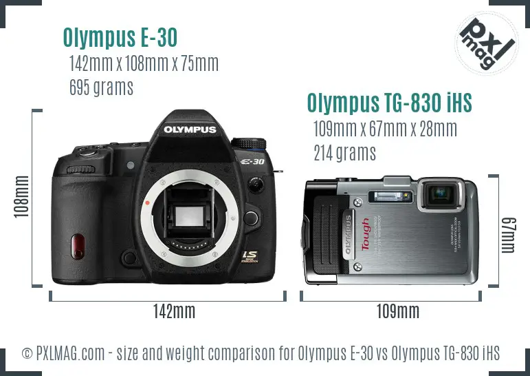 Olympus E-30 vs Olympus TG-830 iHS size comparison